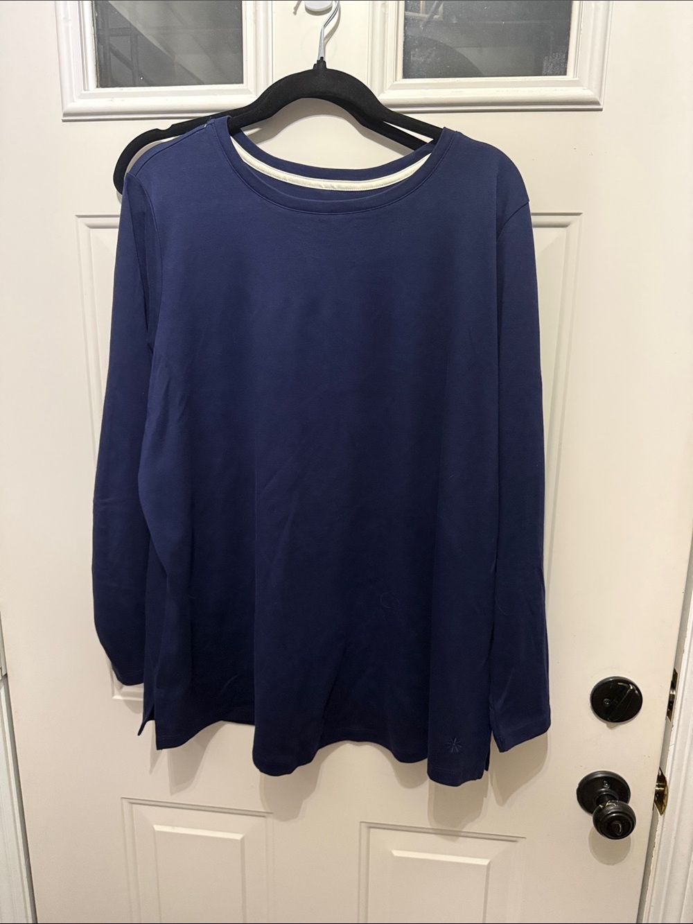Isaac Mizrahi Navy Pima Long-Sleeve Crewneck Shirt